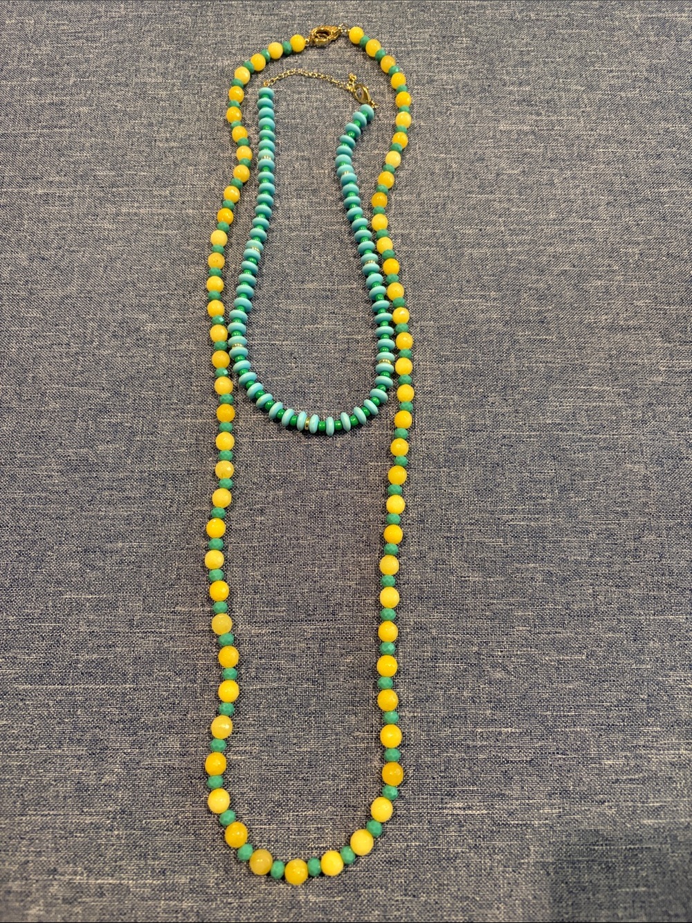 Turquoise and Yellow Beaded Layered Necklace